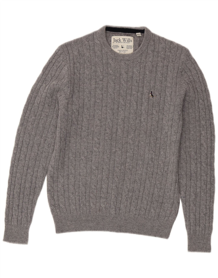 Maglione maglione girocollo da uomo Jack Wills UK 14 Lana merino grigio medio
