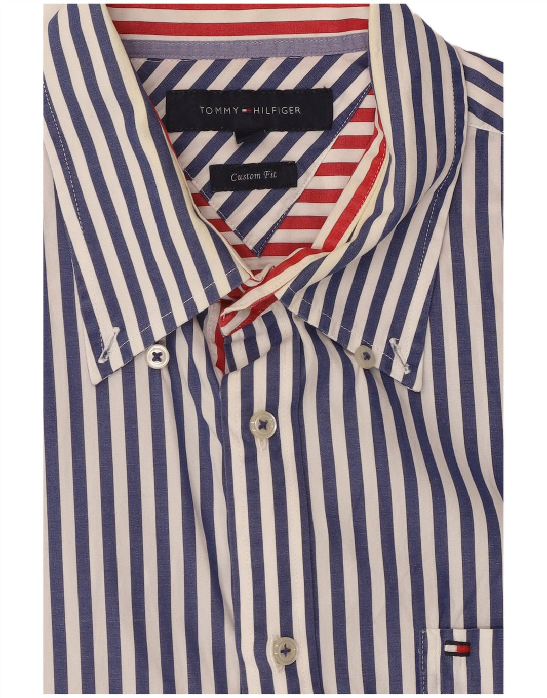 TOMMY HILFIGER Camicia da uomo a maniche corte su misura, a righe grandi blu navy