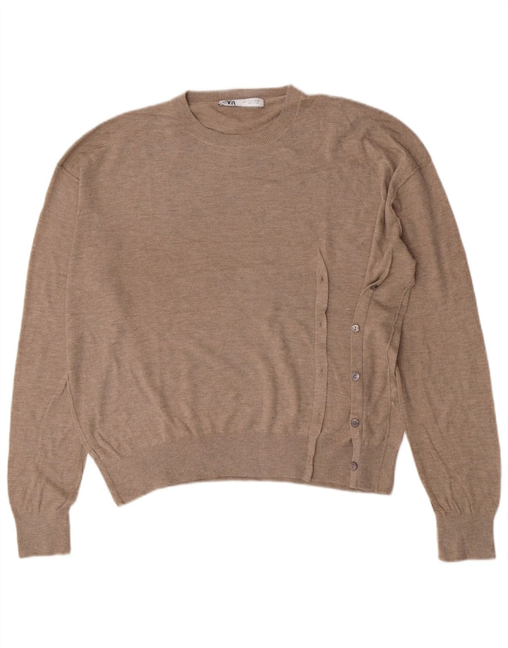 Maglione girocollo oversize da donna Zara UK 10 piccolo poliestere beige