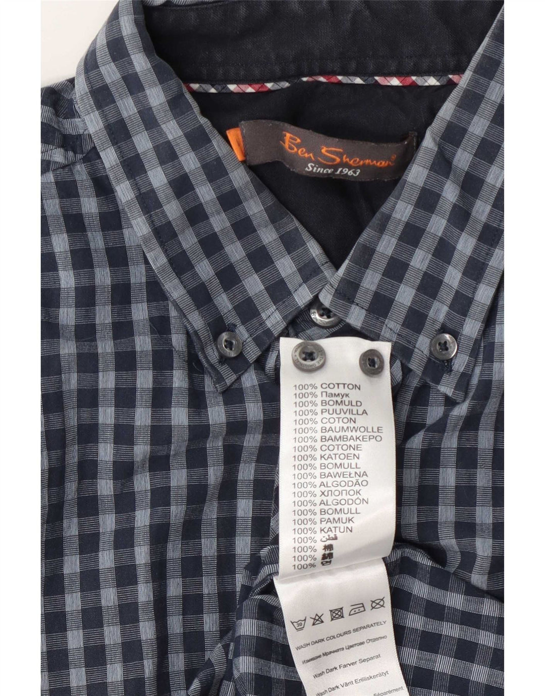 Camicia da uomo Ben Sherman grande in cotone a quadretti blu navy