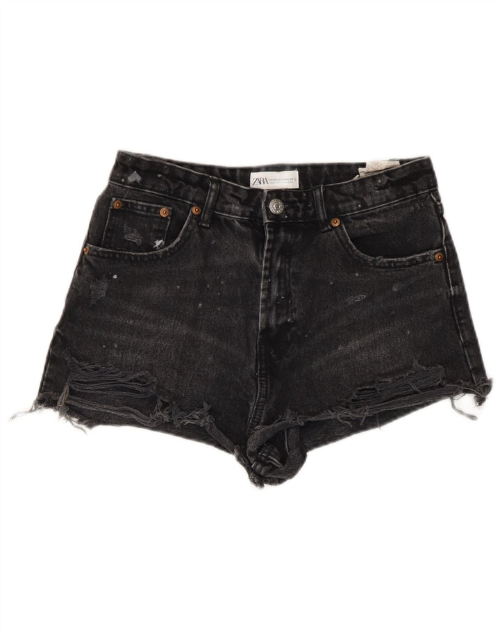 Pantaloncini in denim invecchiato da donna Zara EU 36 XS W26 neri