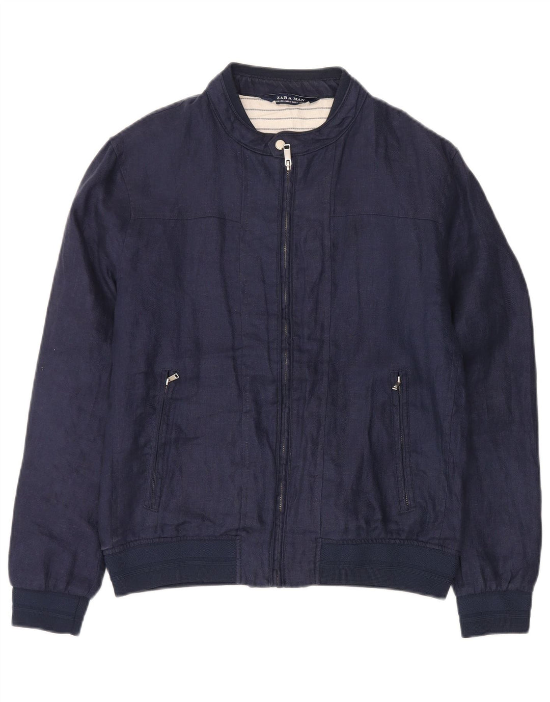 Giubbotto bomber da uomo Zara UK 40 grande lino blu navy