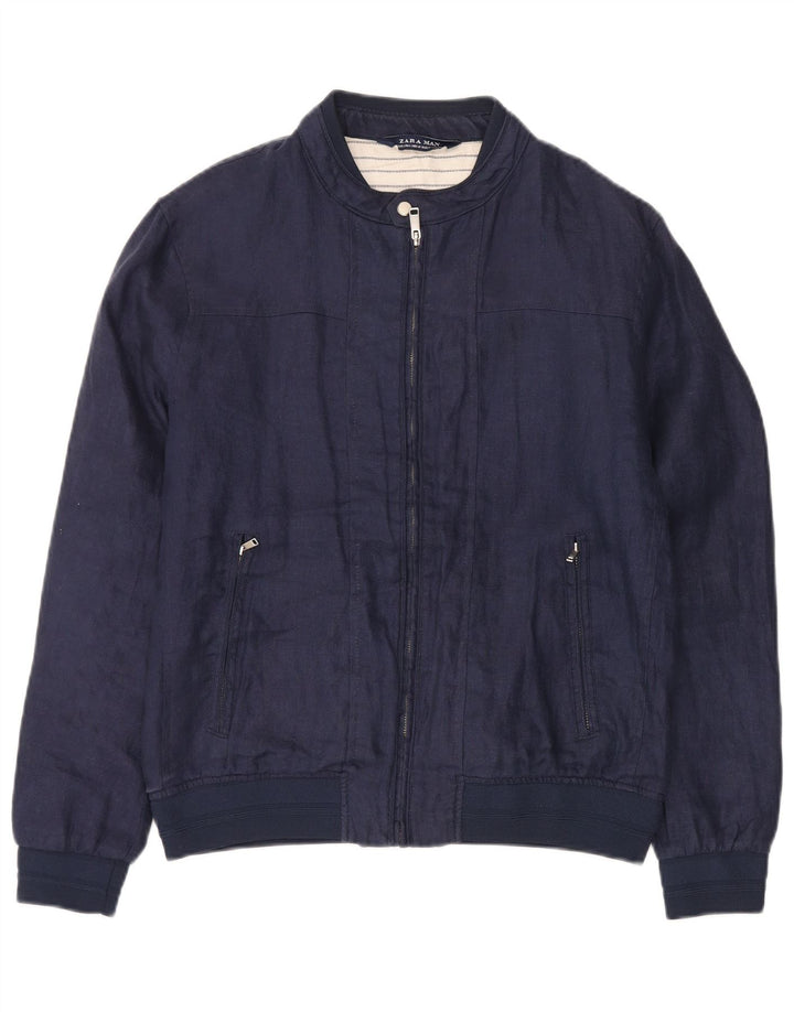 Giubbotto bomber da uomo Zara UK 40 grande lino blu navy