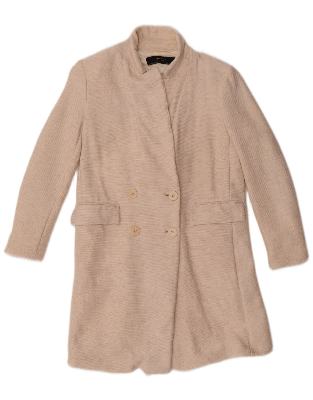 ZARA Womens Double Breasted Coat UK 6 XS Off White Flecked Viscose