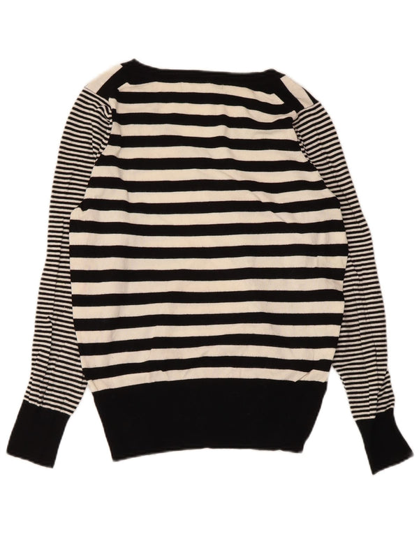 Maglione maglione con scollo a V da donna Marks & Spencer UK 10 piccolo a righe nere
