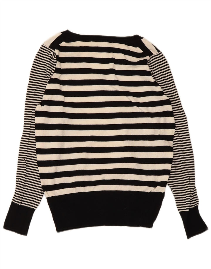 Maglione maglione con scollo a V da donna Marks & Spencer UK 10 piccolo a righe nere