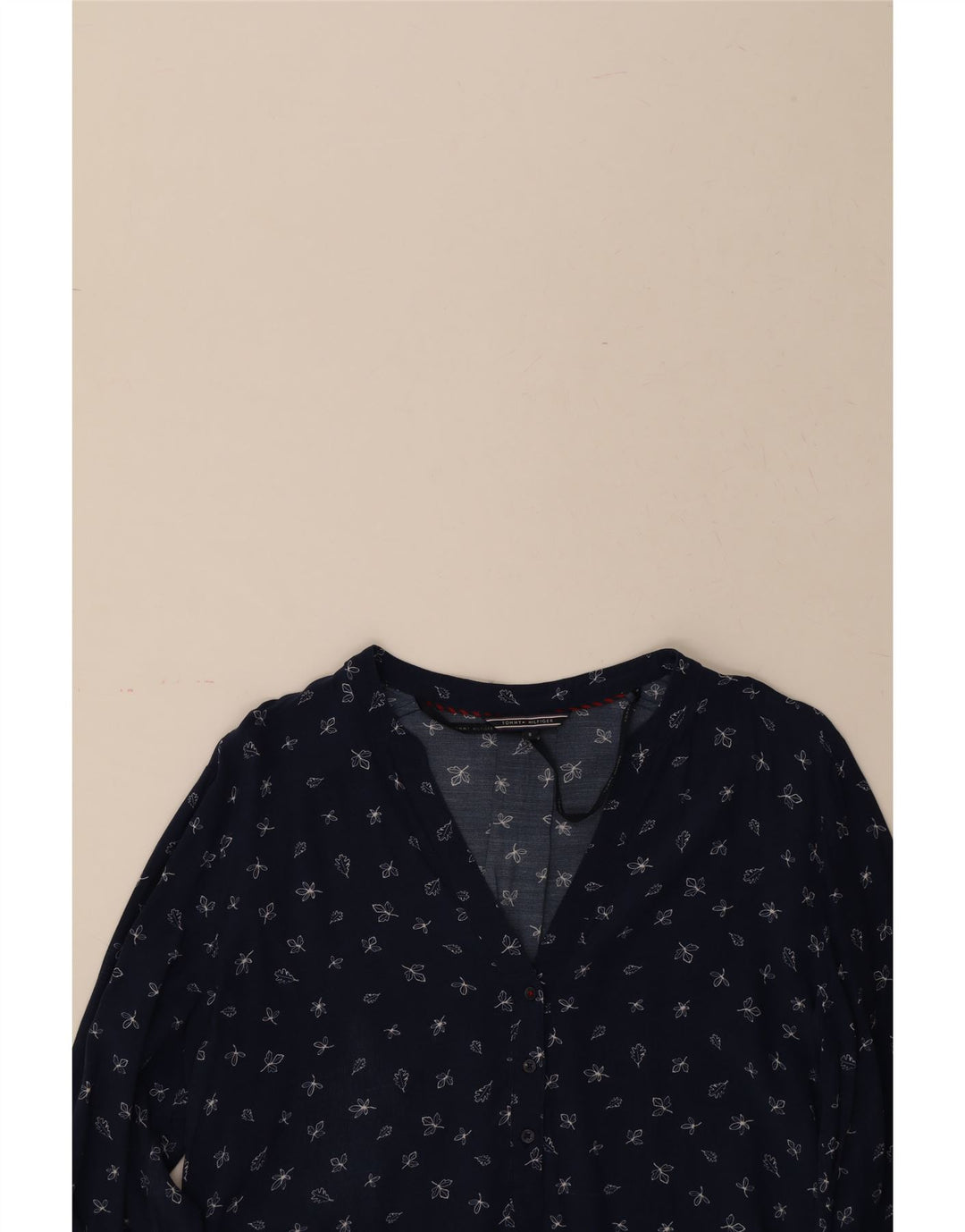 TOMMY HILFIGER Womens Long Sleeve Blouse Top US 8 Medium Navy Blue Floral Vintage Tommy Hilfiger and Second-Hand Tommy Hilfiger from Messina Hembry 