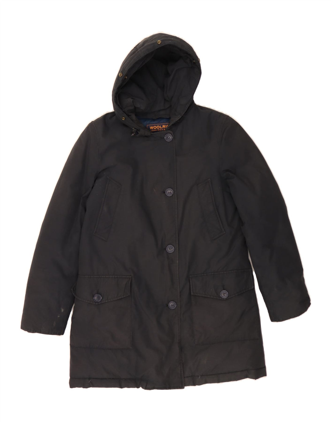 WOOLRICH Womens Hooded Padded Coat UK 10 Small Navy Blue Cotton Vintage Woolrich and Second-Hand Woolrich from Messina Hembry 