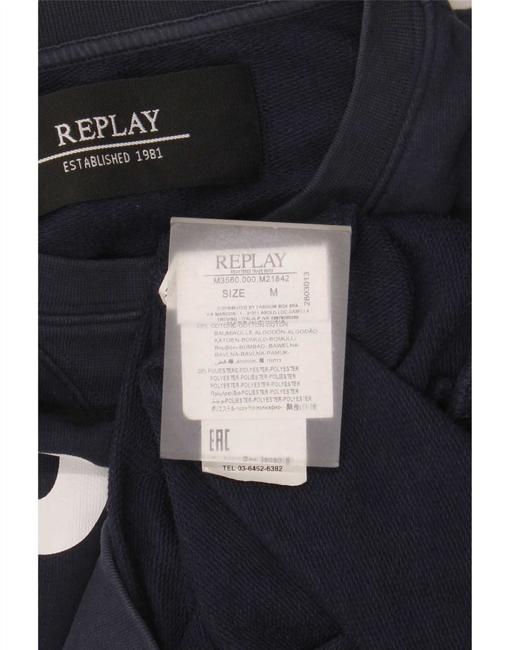 Replay Felpa con grafica da uomo Maglione medio in cotone blu navy