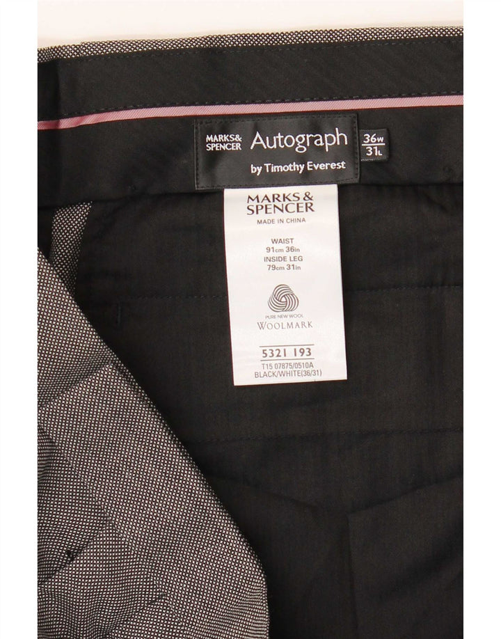 Pantaloni da abito con pegged autografo da uomo Marks & Spencer W36 L31 lana vergine grigia