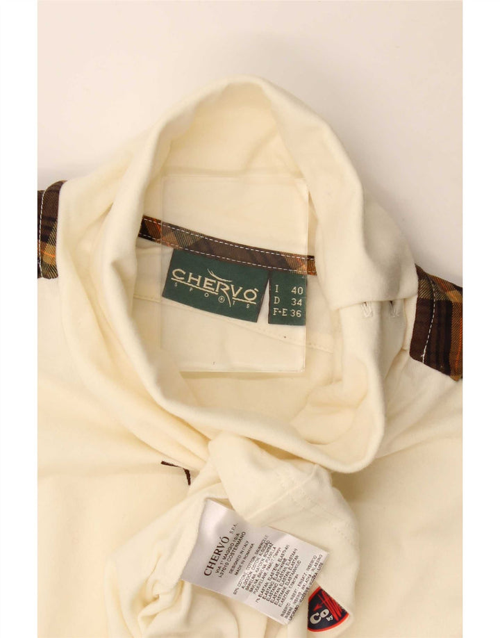 Top da donna a maniche lunghe Chervo IT 40 piccolo in cotone a quadri bianco sporco