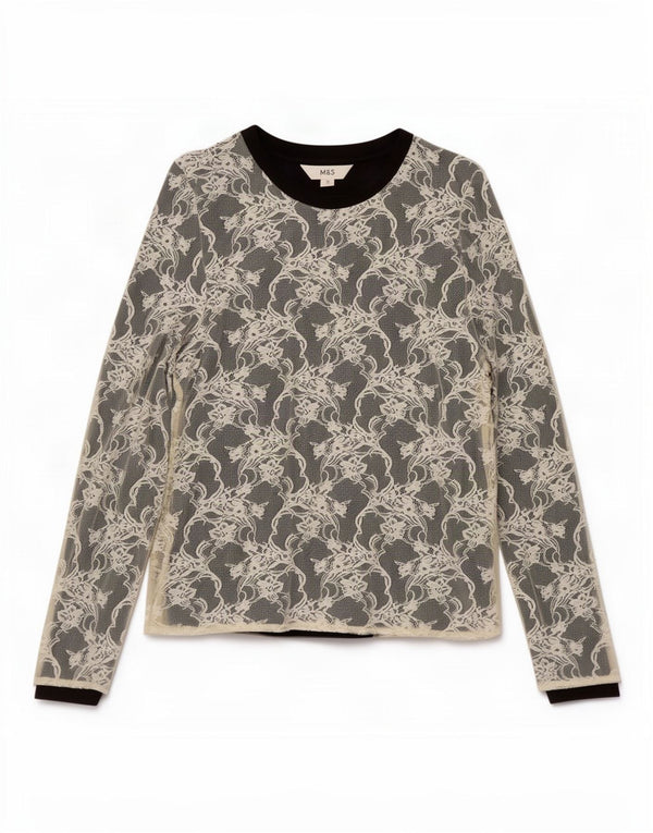 Marks & Spencer Womens Long Sleeve Blouse Top UK 12 Medium Black Floral