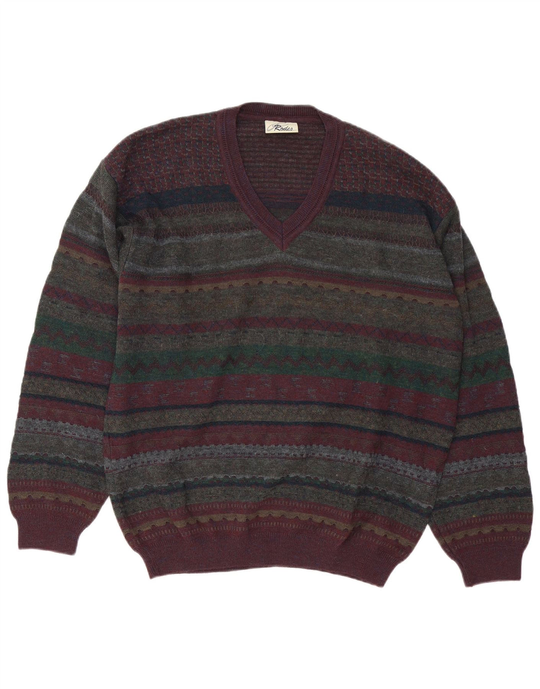 Rodes Maglione da uomo con scollo a V, maglione grande, lana vergine Fair Isle multicolore
