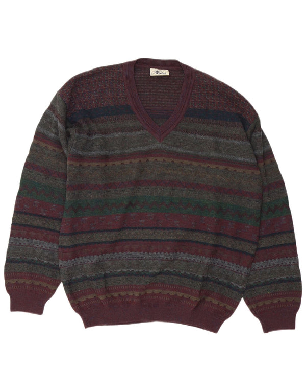 Rodes Maglione da uomo con scollo a V, maglione grande, lana vergine Fair Isle multicolore