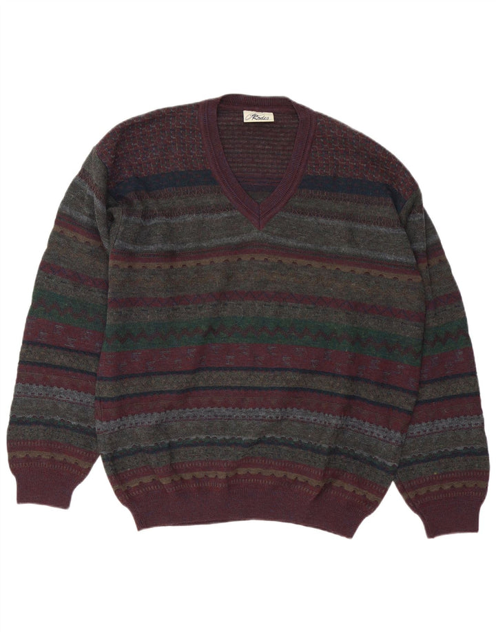 Rodes Maglione da uomo con scollo a V, maglione grande, lana vergine Fair Isle multicolore