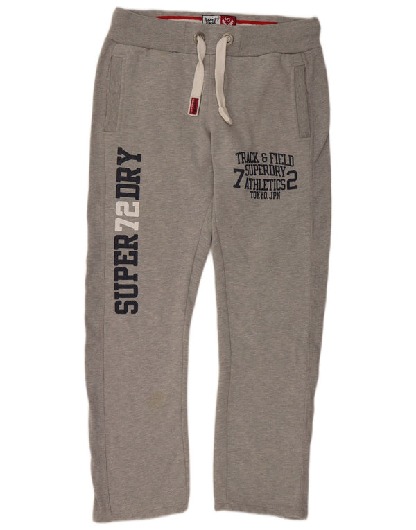SUPERDRY Mens Graphic Tracksuit Trousers Medium Grey Cotton