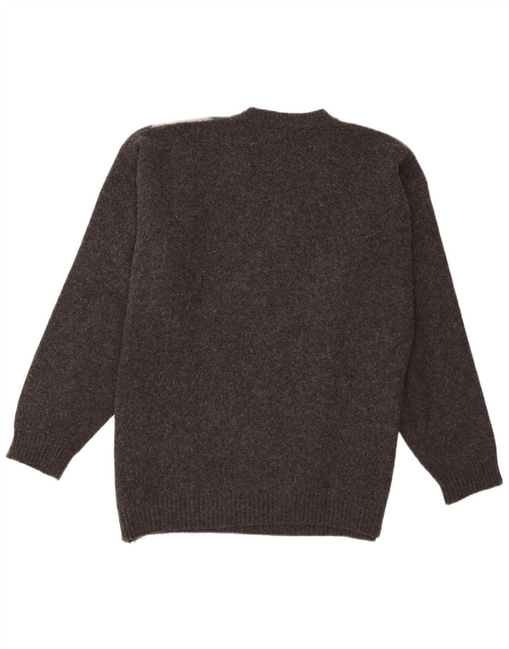 Maglione vintage da uomo con scollo a V XL Grigio Argyle/Diamond Lambswool