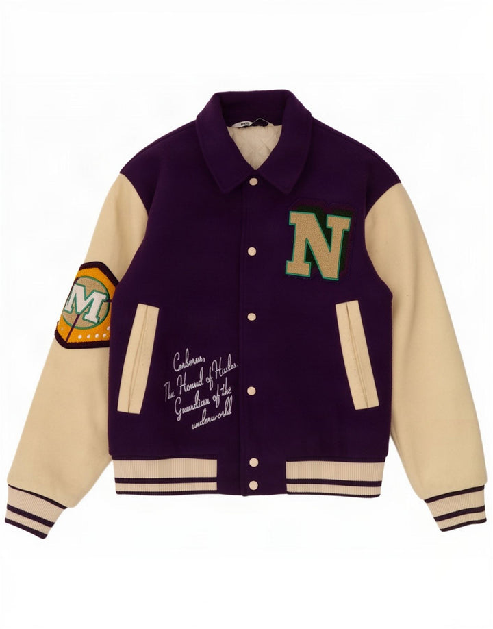 Giacca Varsity grafica da uomo Zara UK 38 Poliestere color block viola medio