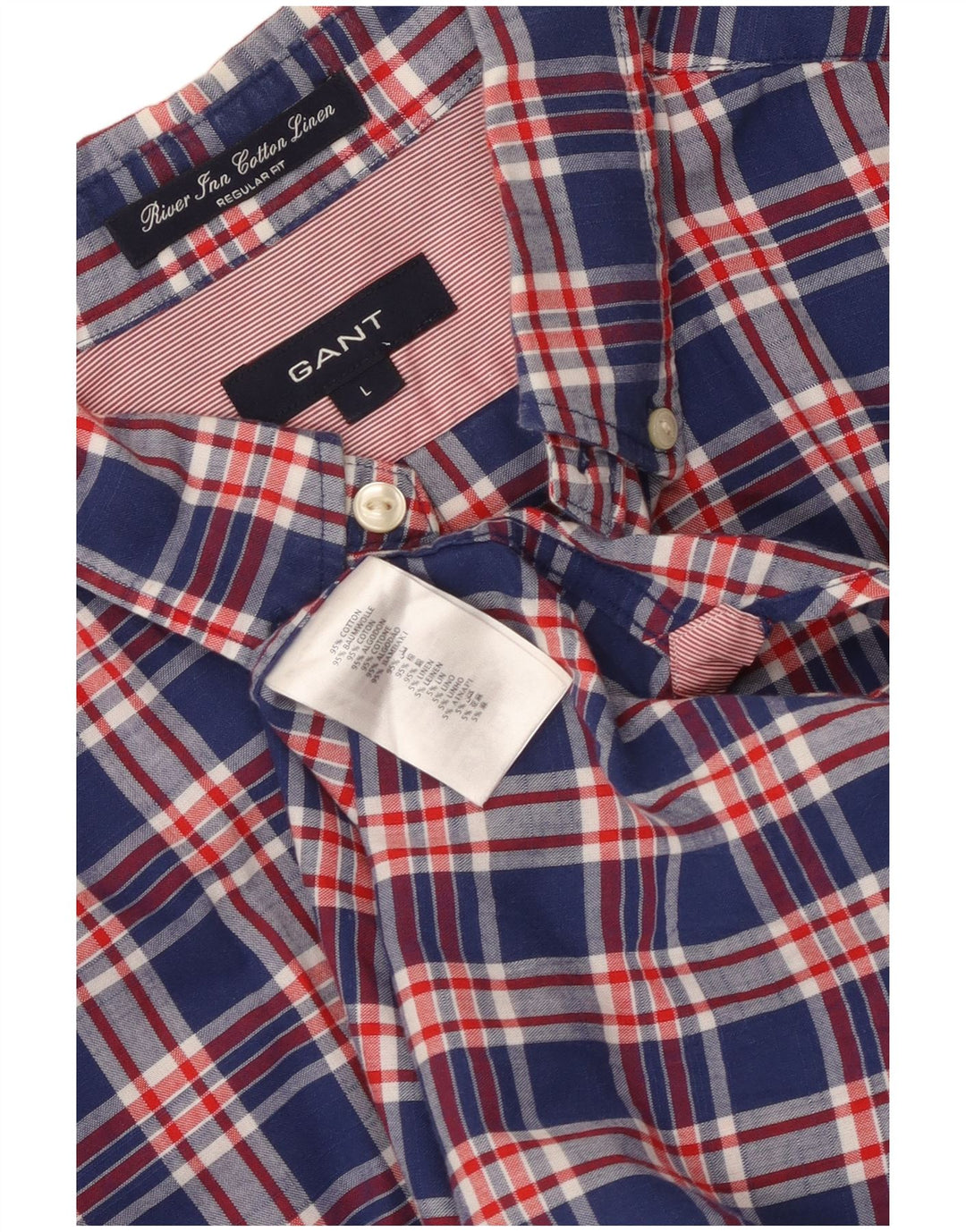 Gant Camicia da uomo a maniche corte vestibilità regolare Large in cotone a quadri blu navy