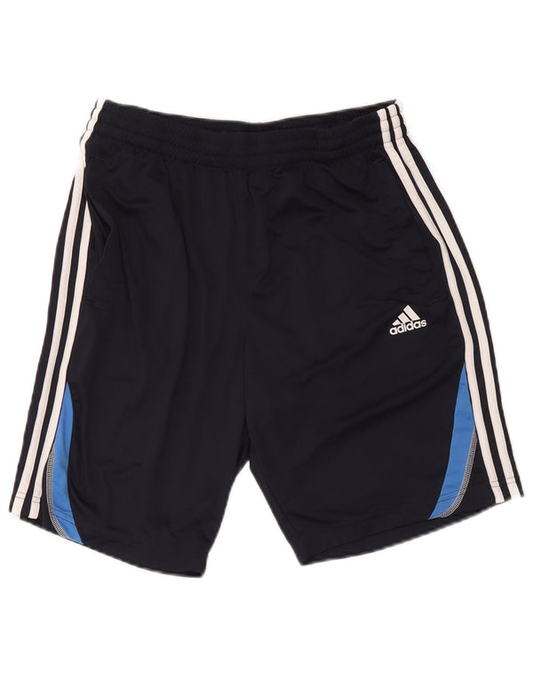Pantaloncini sportivi Adidas da donna medi in poliestere color block blu navy