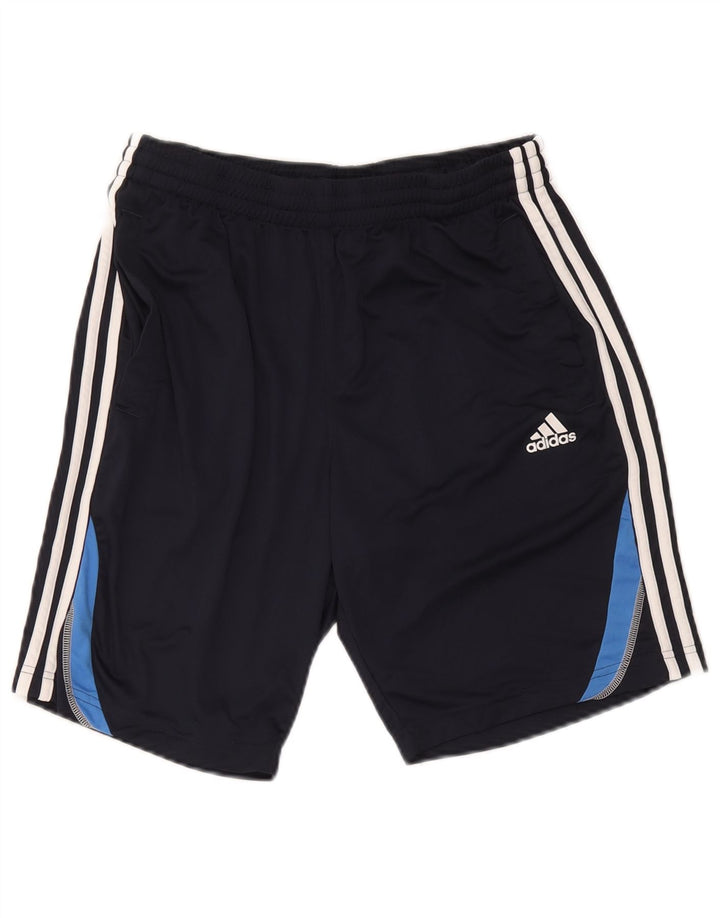 Pantaloncini sportivi Adidas da donna medi in poliestere color block blu navy