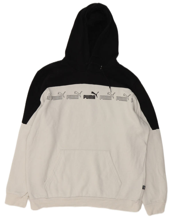 Felpa con cappuccio grafica da uomo Puma Large in cotone color block bianco