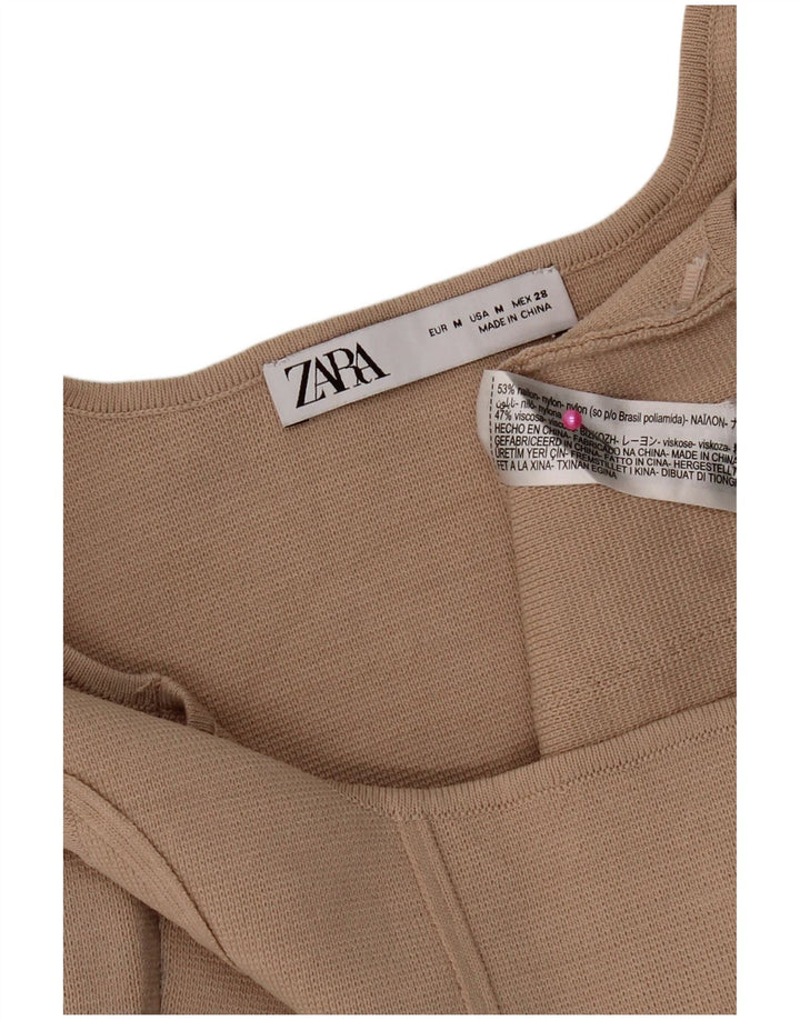 Top corto da donna Zara UK 12 nylon beige medio