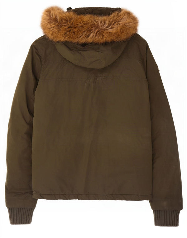 Superdry Womens Hooded Windbreaker Jacket UK 14 Medium Khaki Polyester
