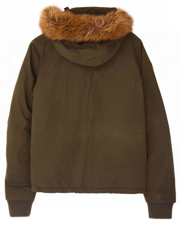 Giacca a vento con cappuccio da donna Superdry UK 14 poliestere kaki medio