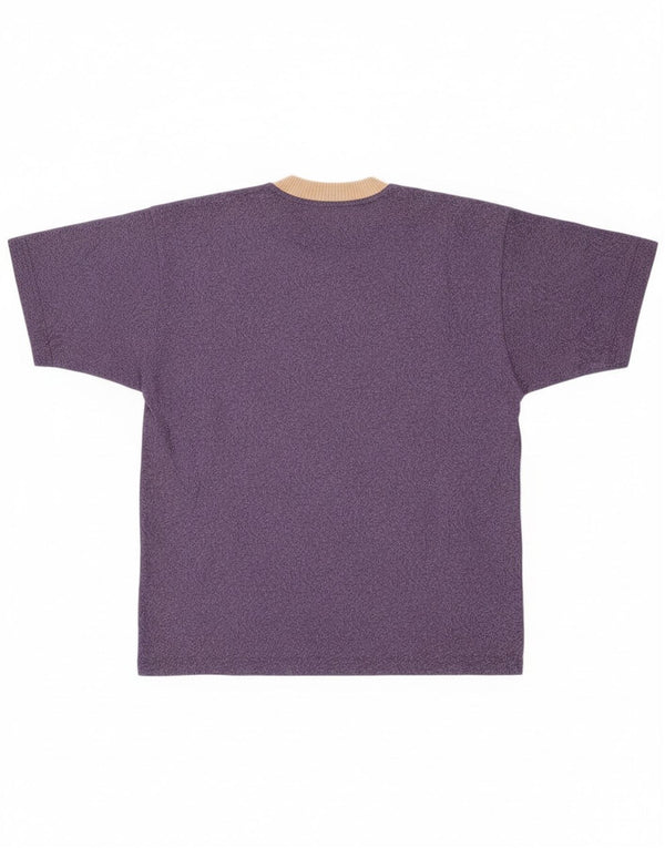 Vintage Mens Graphic T-Shirt Top Large Purple Floral Cotton