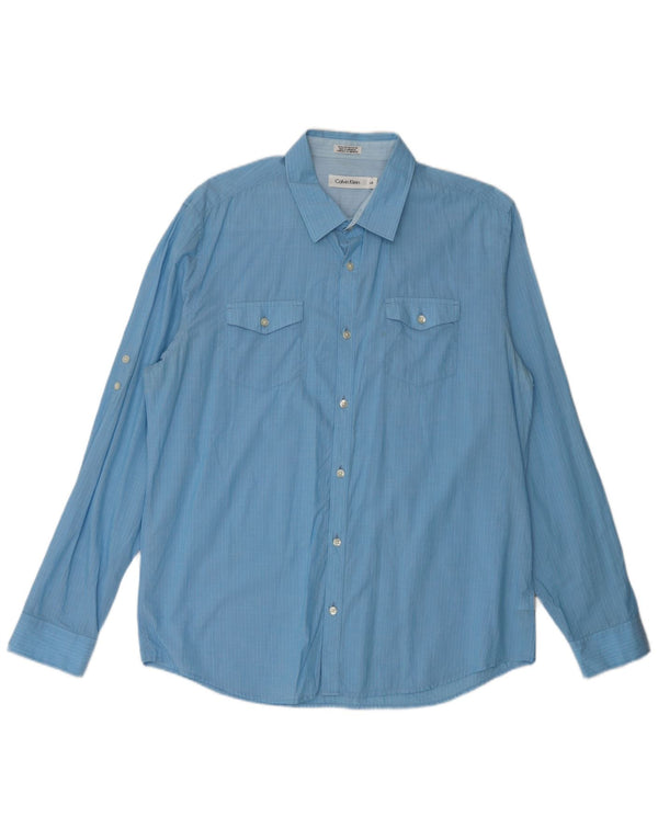 Camicia da uomo Calvin Klein grande in cotone gessato blu