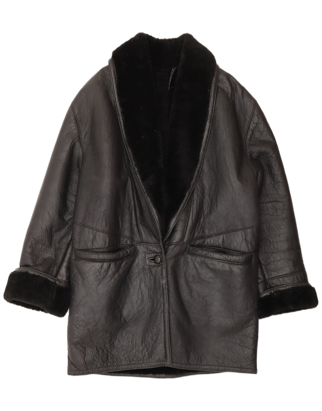 Cappotto in shearling oversize da donna VINTAGE UK 16 grande nero