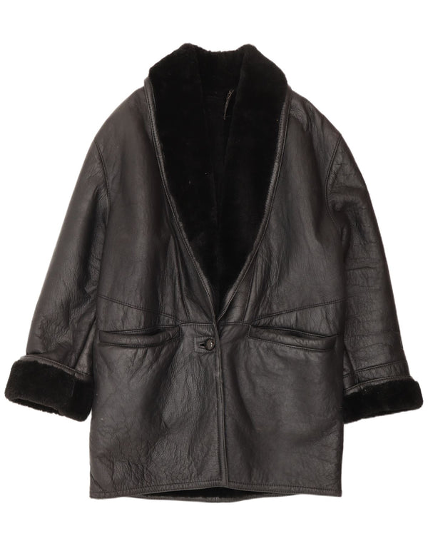 Cappotto in shearling oversize da donna VINTAGE UK 16 grande nero
