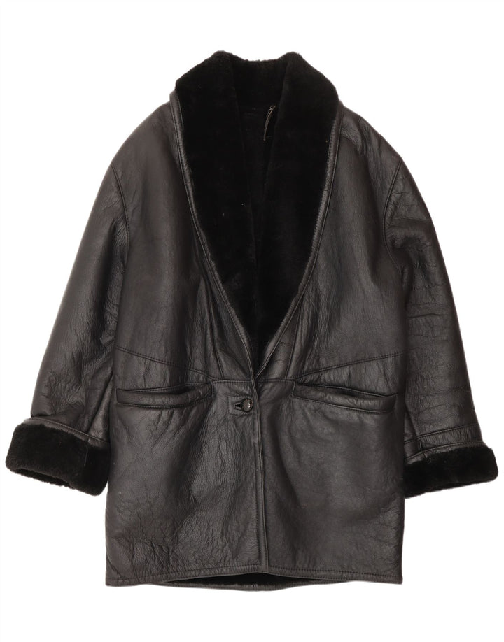 Cappotto in shearling oversize da donna VINTAGE UK 16 grande nero