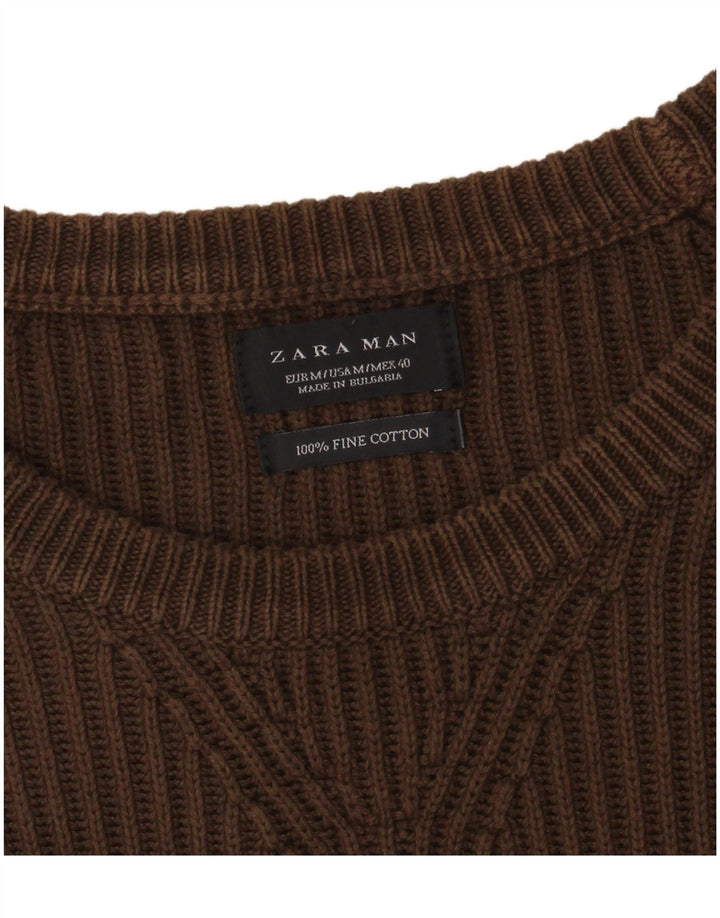 ZARA Maglione da Uomo con Scollo a Barca in Cotone Marrone Medio