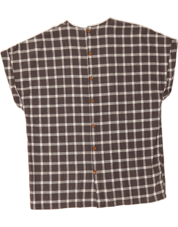 ZARA Womens Oversized Short Sleeve Shirt Blouse UK 6 XS Grey Check