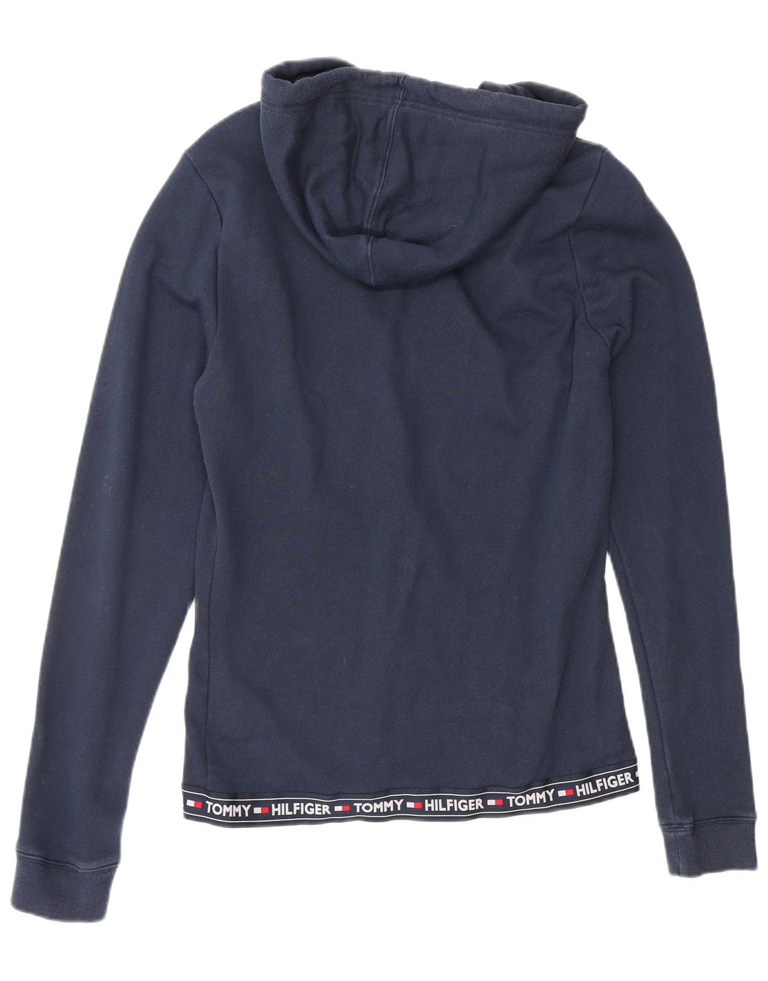 TOMMY HILFIGER Maglione con cappuccio e zip grafica da donna UK 12 Medio Blu Navy