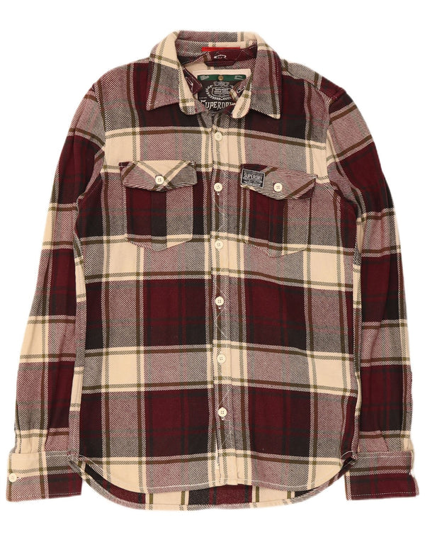 Camicia da uomo in flanella Superdry, cotone a quadri bordeaux grandi