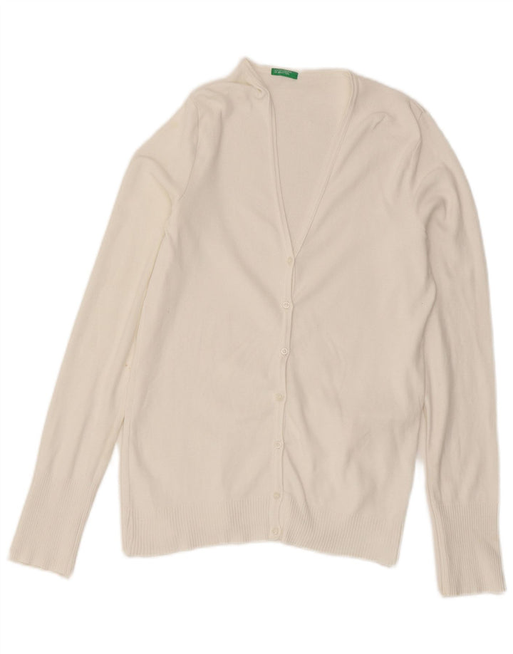 Maglione cardigan da donna Benetton UK 14 grande cotone bianco