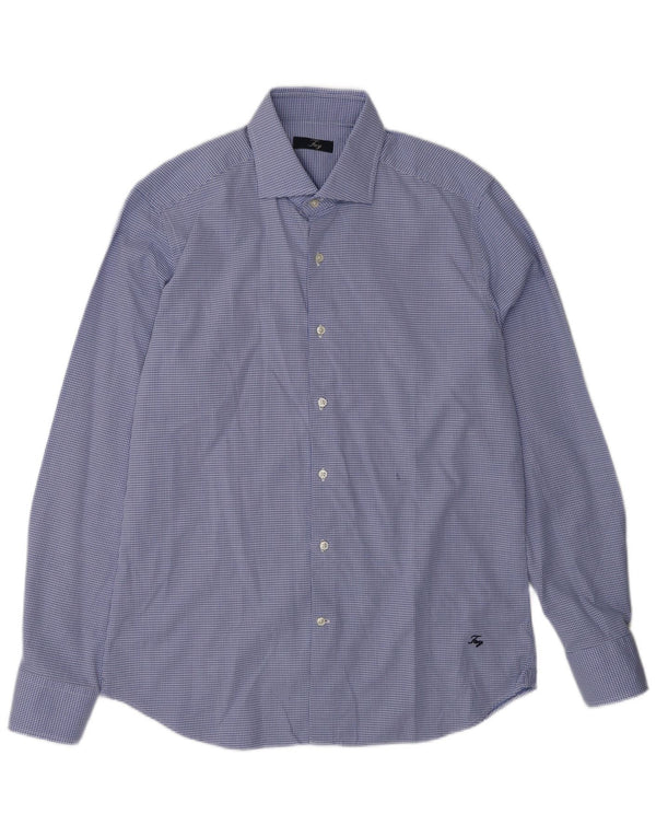 Camicia da uomo FAY taglia 42 16 1/2 grande cotone maculato blu