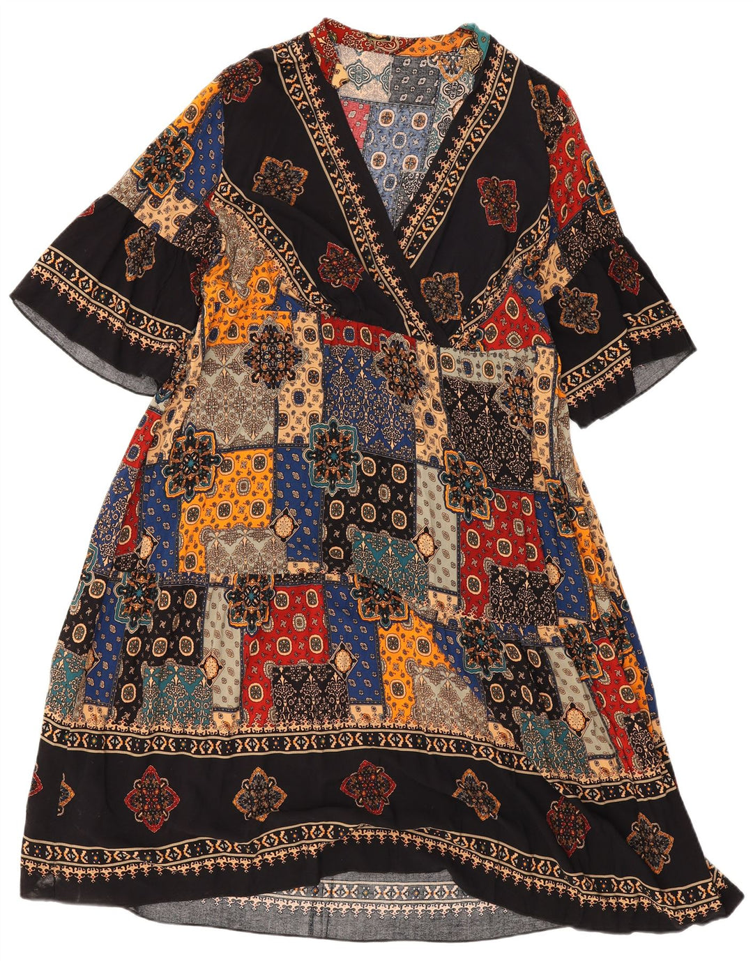 Shein Abito caftano a pipistrello da donna UK 20 2XL Patchwork multicolore