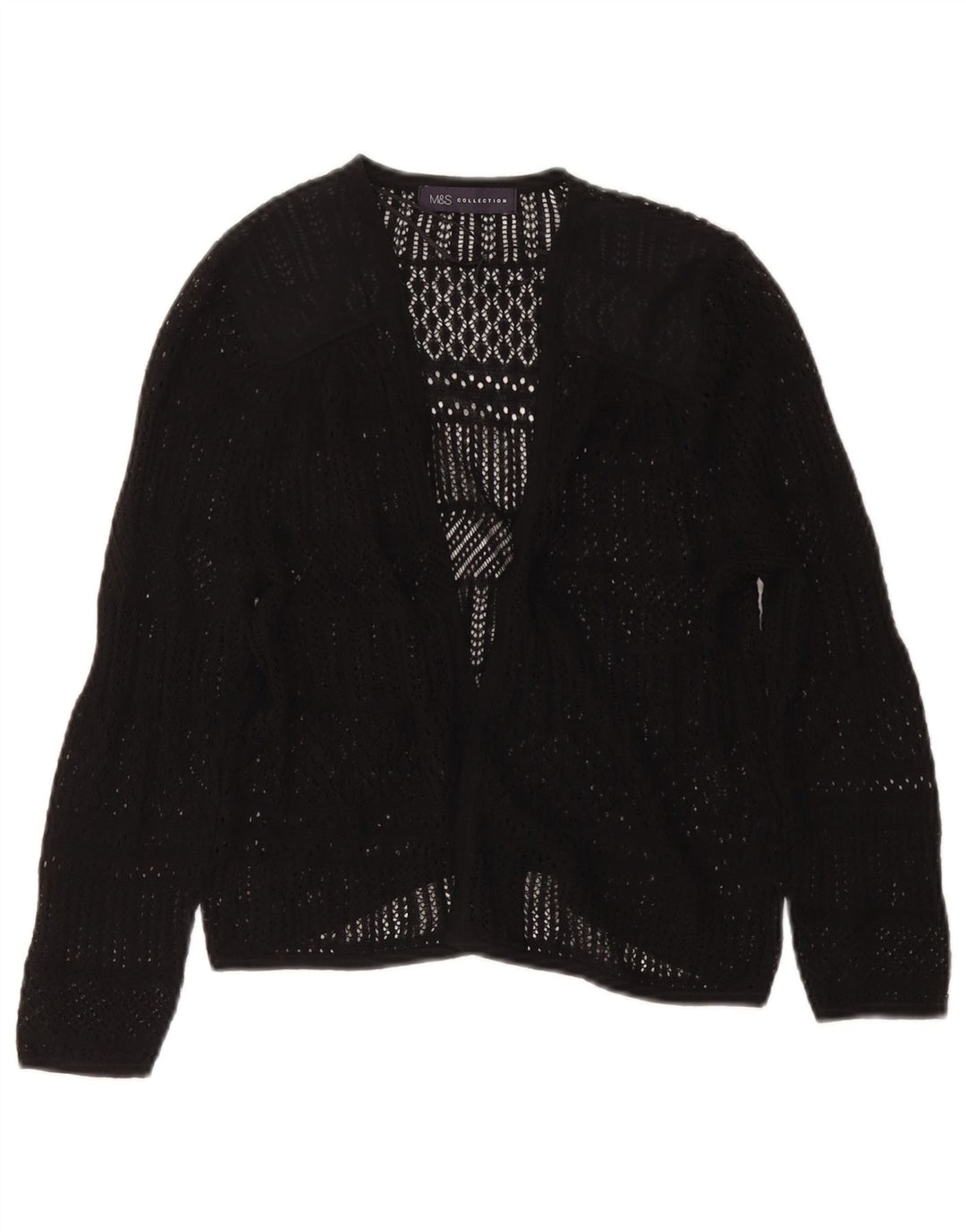 MARKS & SPENCER Maglione cardigan trasparente da donna UK 8 piccolo nero