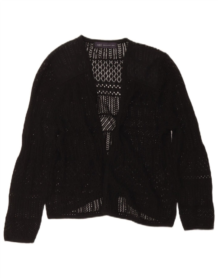 MARKS & SPENCER Maglione cardigan trasparente da donna UK 8 piccolo nero
