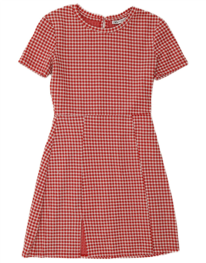 Abito a trapezio da donna Zara UK 8 piccolo poliestere a quadretti rosso