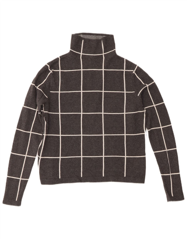Maglione corto da donna Warehouse con collo alto e collo alto UK 8 piccoli quadri grigi
