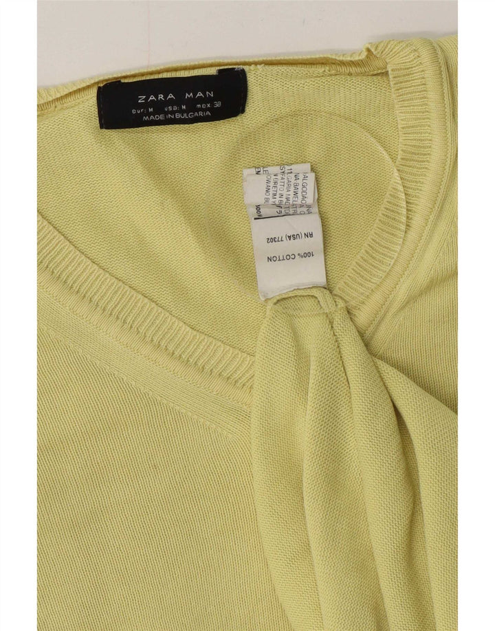 Maglione Zara da uomo con scollo a V in cotone giallo medio