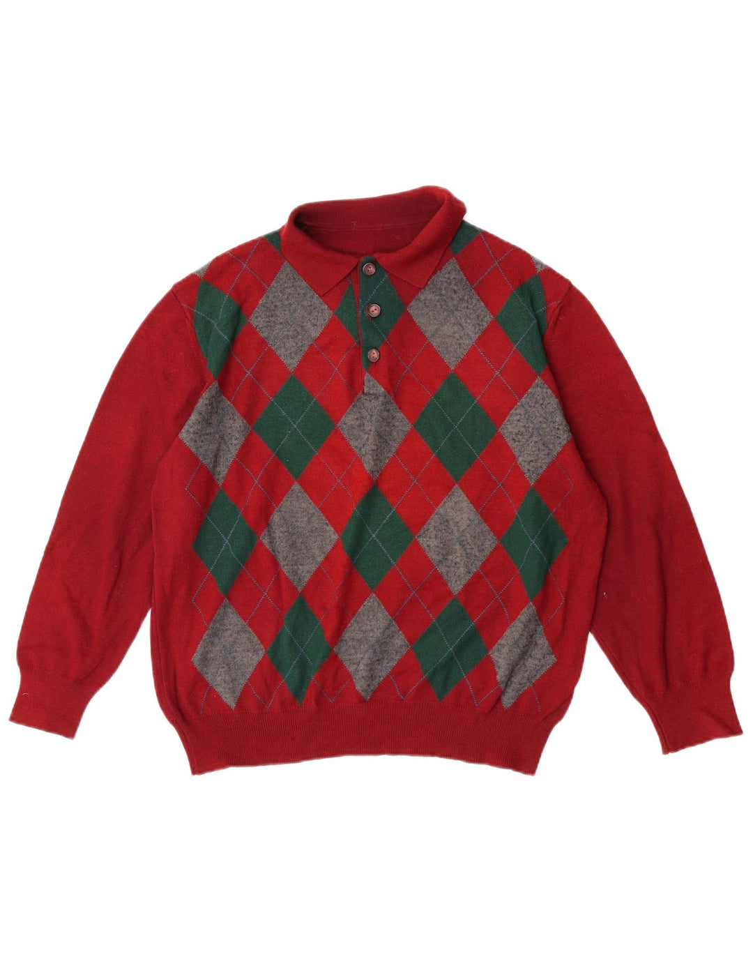 Maglione da uomo con collo alto VINTAGE grande rosso a rombi/diamante