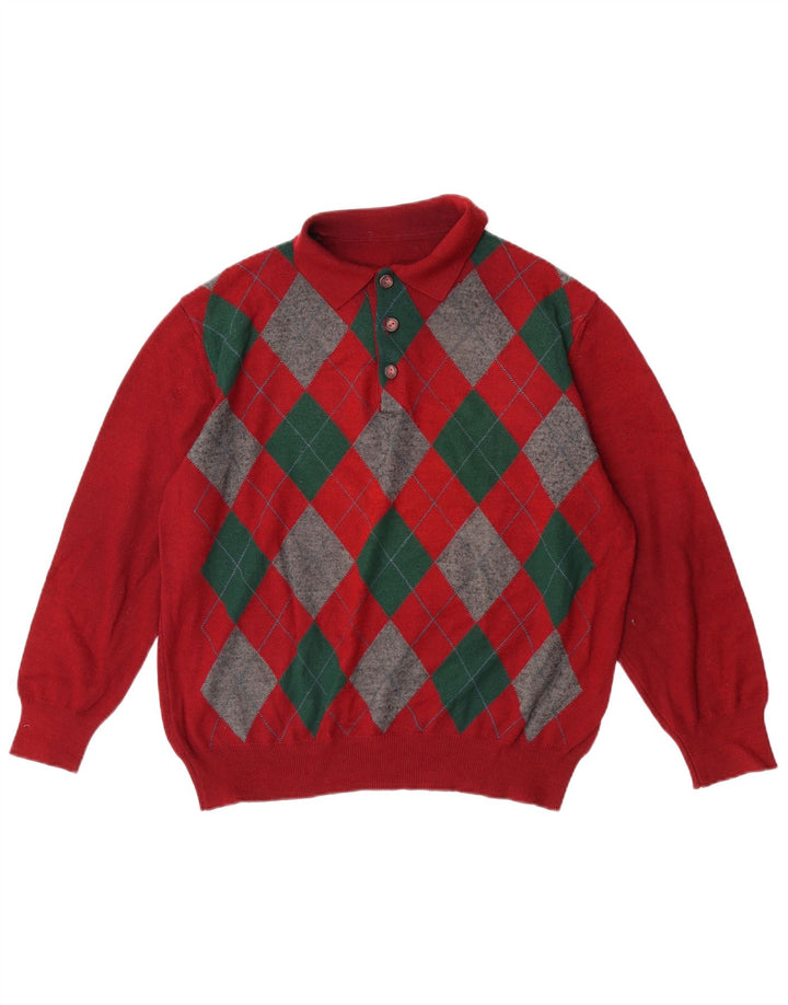 Maglione da uomo con collo alto VINTAGE grande rosso a rombi/diamante