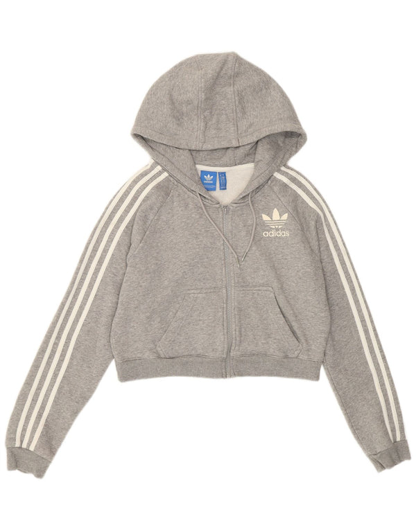 Maglione con cappuccio e zip corta da donna Adidas UK 10 piccolo cotone grigio