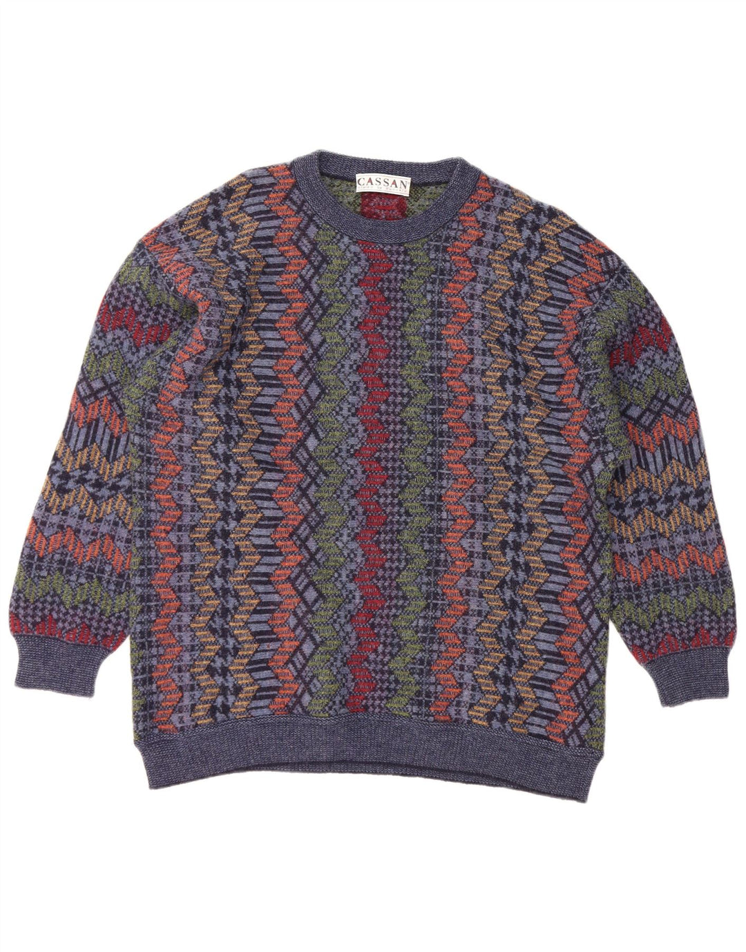 CASSAN Maglione da uomo con scollo a barca IT 52 Grande lana Chevron blu navy